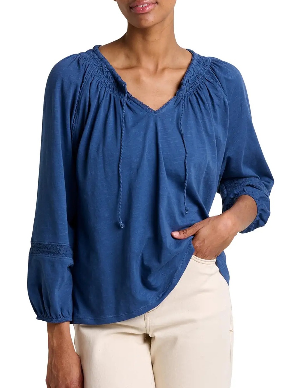 Toad&Co Primo Long Sleeve Peasant Top Deep Sea Blue